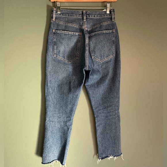 AGOLDE Riley Medium Blue Wash Buttonfly Raw Hem Jeans 25 - Picture 7 of 11